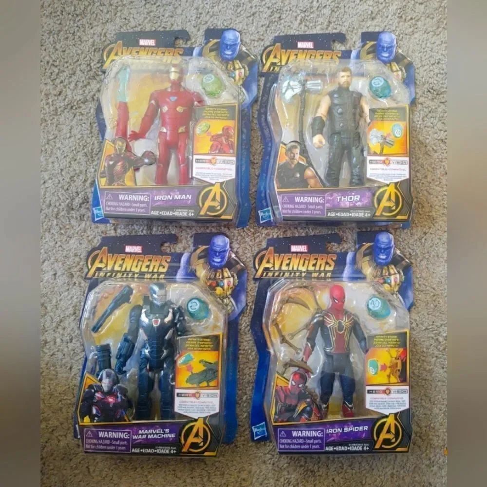 Avengers Infinity War IRON MAN, WAR MACHINE, THOR, IRON SPIDER FIGURES BRAND NEW
